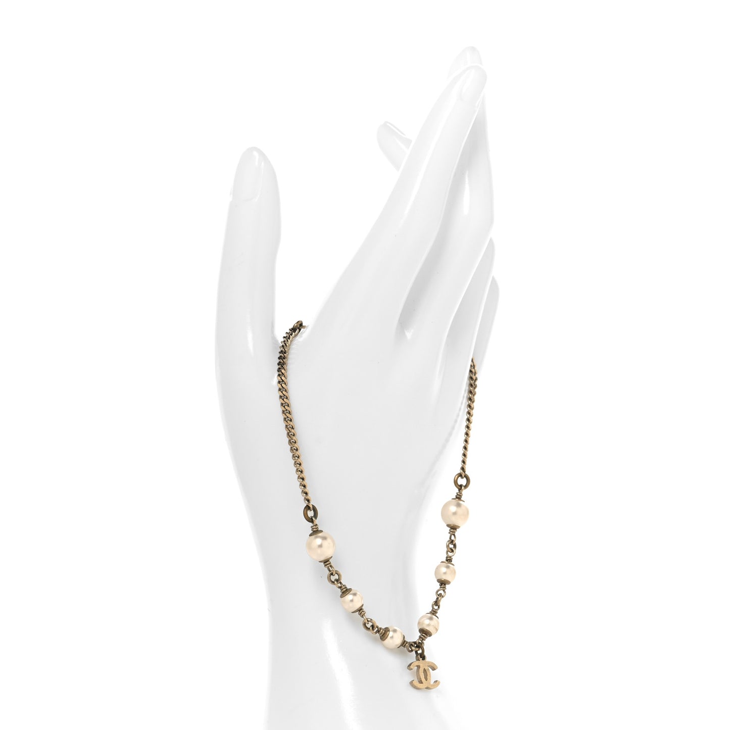 Pearl CC Chain Anklet Gold Pearly White