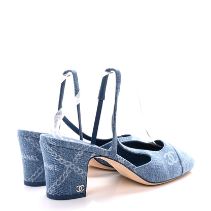 Chanel Denim Cap Toe Denim Slingback Pumps 41 Blue 5 of 8