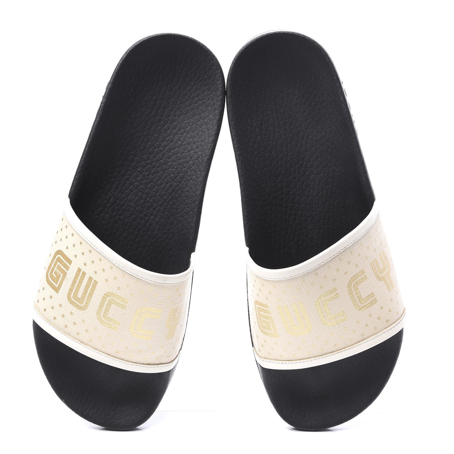 Gucci X SEGA Supreme Canvas GUCCY Stars Womens Slide Sandals 41 Mystic White Gold 5 of 10
