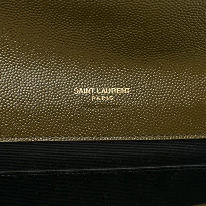 Saint Laurent Grain De Poudre Textured Mixed Matelasse Triquilt Monogram Clutch Vert Kaki 6 of 8