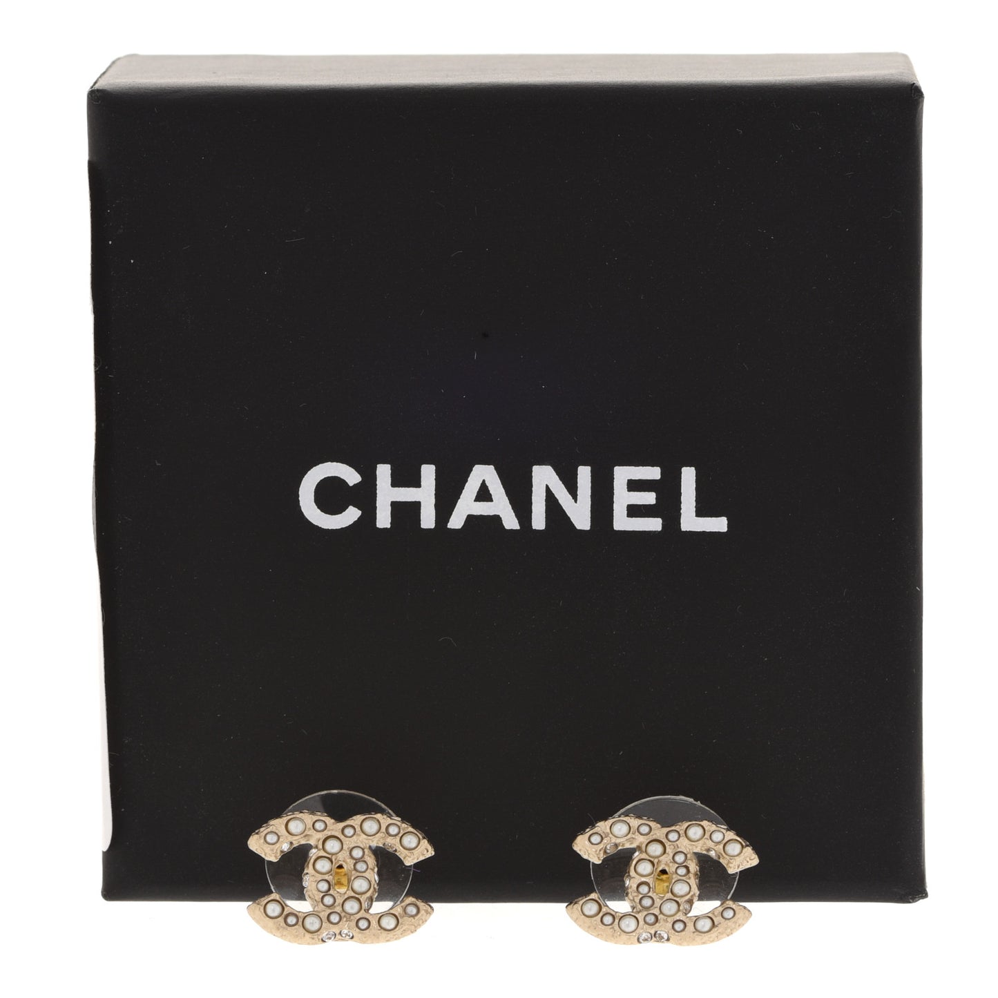Pearl Crystal CC Earrings Light Gold