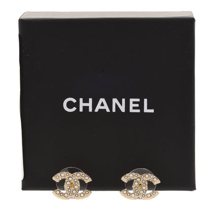Chanel Pearl Crystal CC Earrings Light Gold 5 of 5