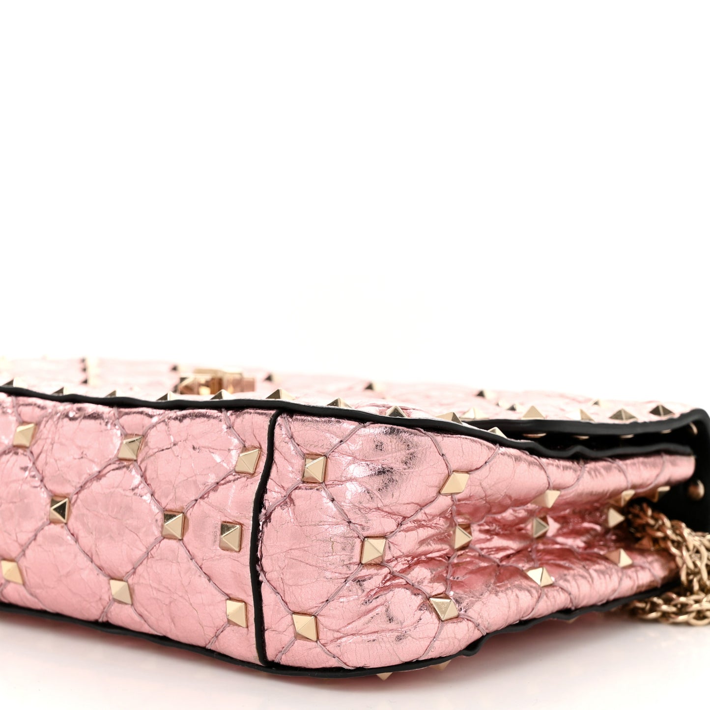 Metallic Wrinkled Lambskin Small Rockstud Spike Shoulder Bag Lipstick