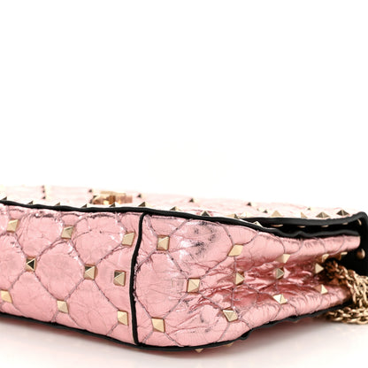 Valentino Garavani Metallic Wrinkled Lambskin Small Rockstud Spike Shoulder Bag Lipstick 9 of 10