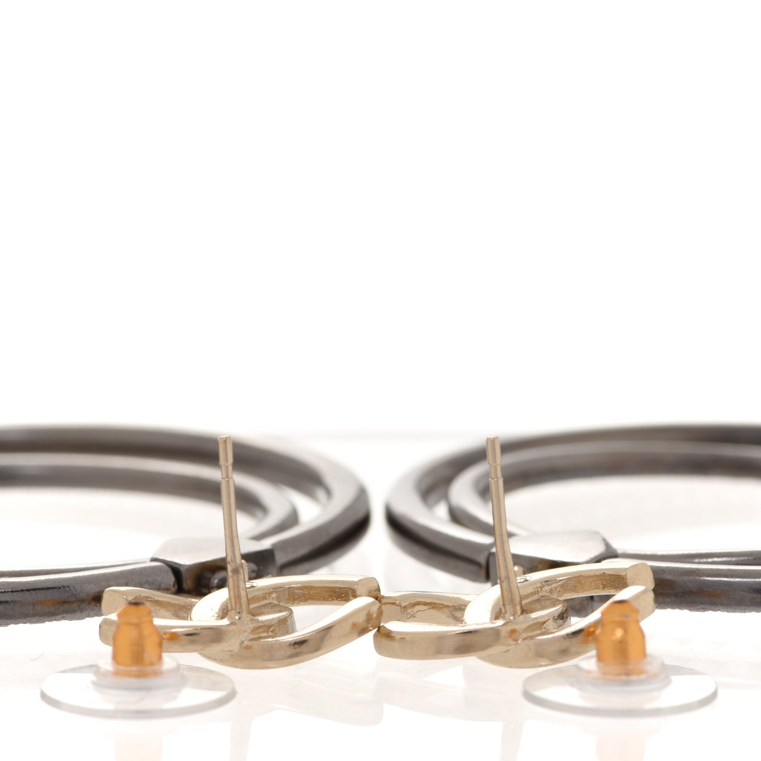 Chanel Crystal CC Circle Drop Earrings Silver Gold 3 of 4