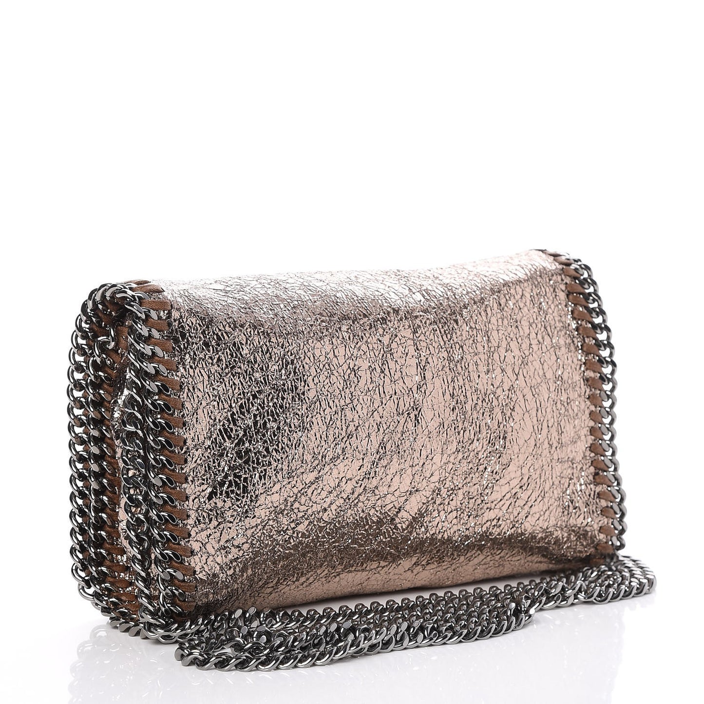 Metallic Crackle Faux Leather Crossbody Bag Rose Gold