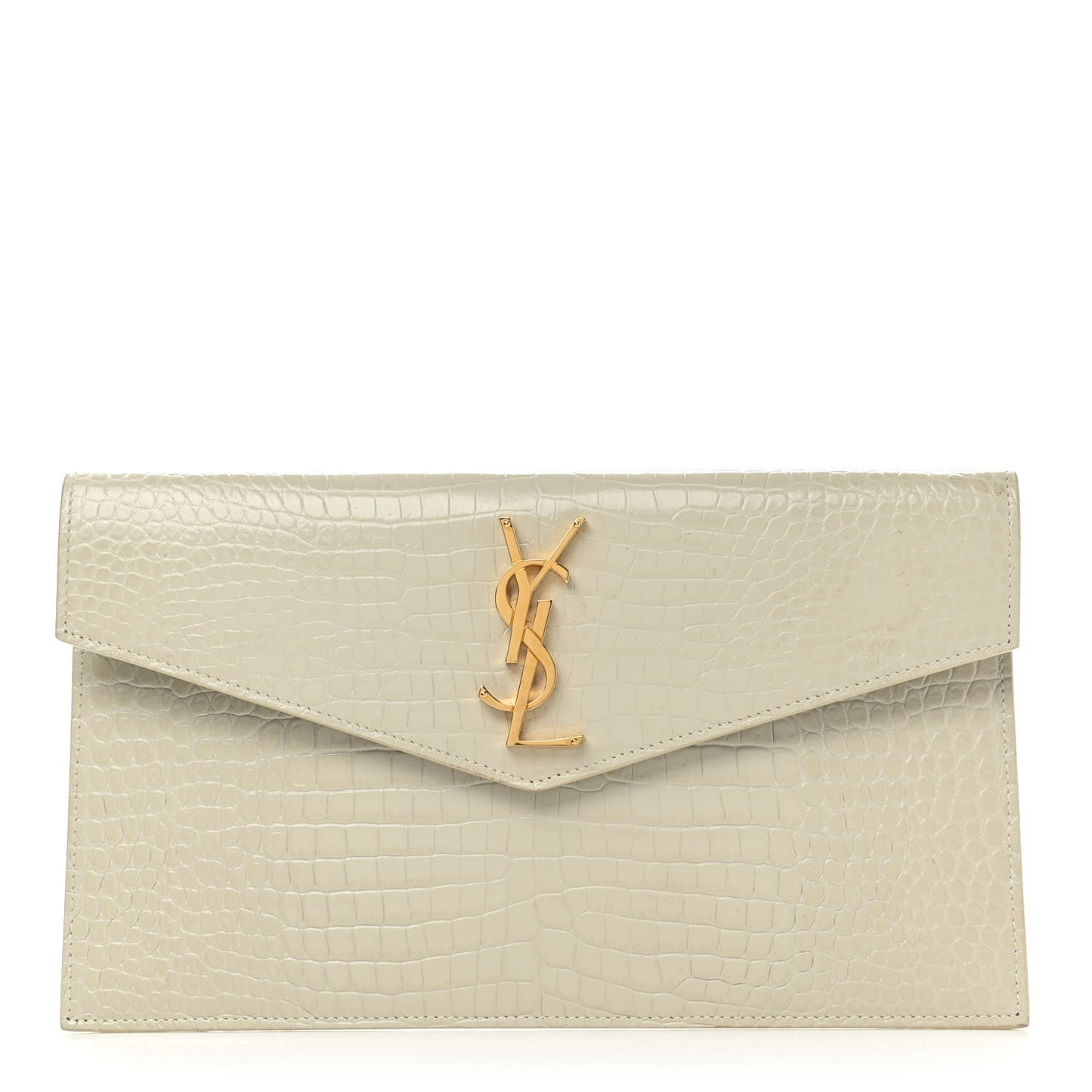 Calfskin Crocodile Embossed Uptown Monogram Pouch Crema Soft