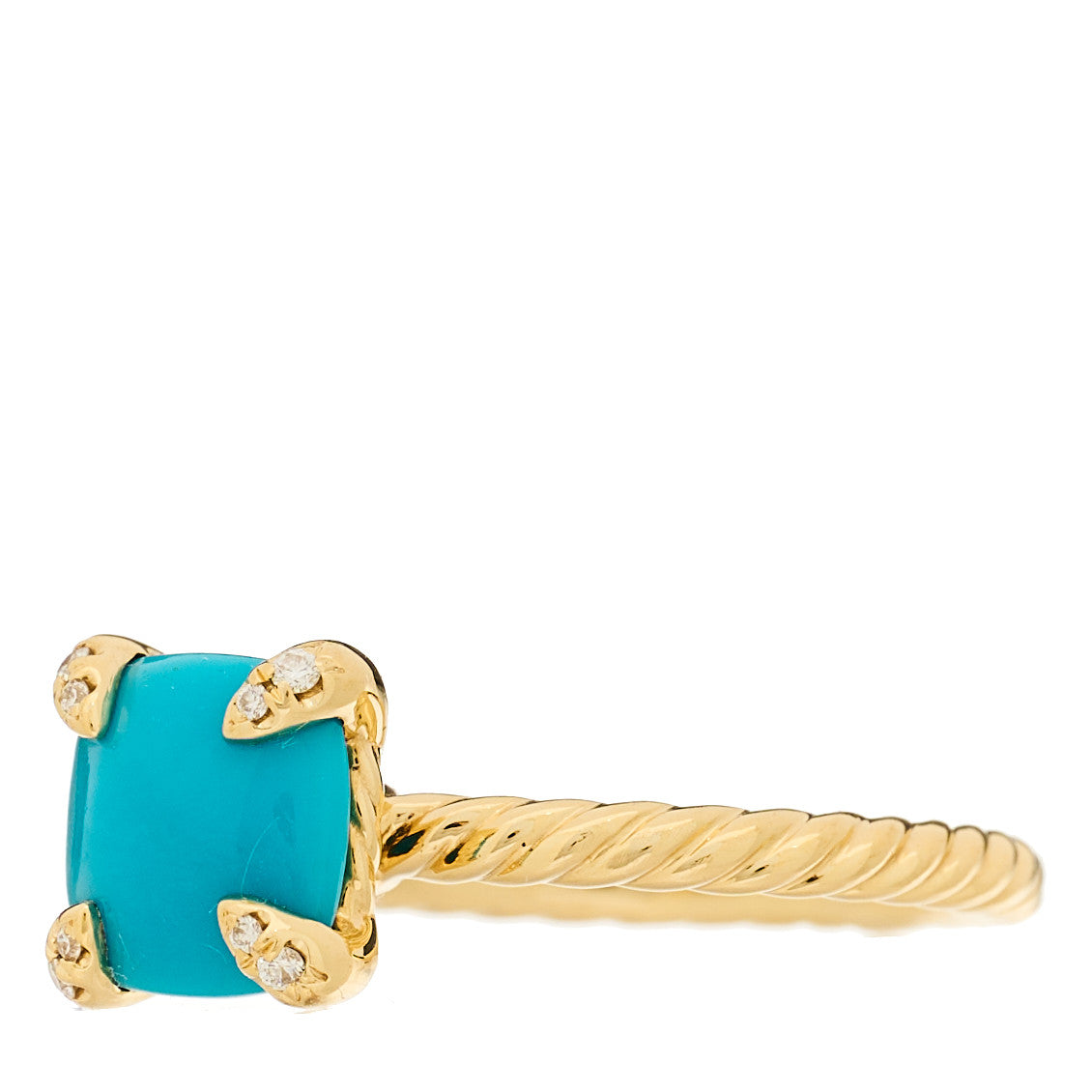 David Yurman 18K Yellow Gold Diamond Turquoise 7mm Chatelaine Ring 46 3.75 4 of 5