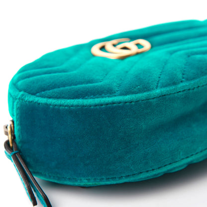 Gucci Velvet Matelasse GG Marmont Belt Bag 85 34 Pavone Cyan 6 of 11