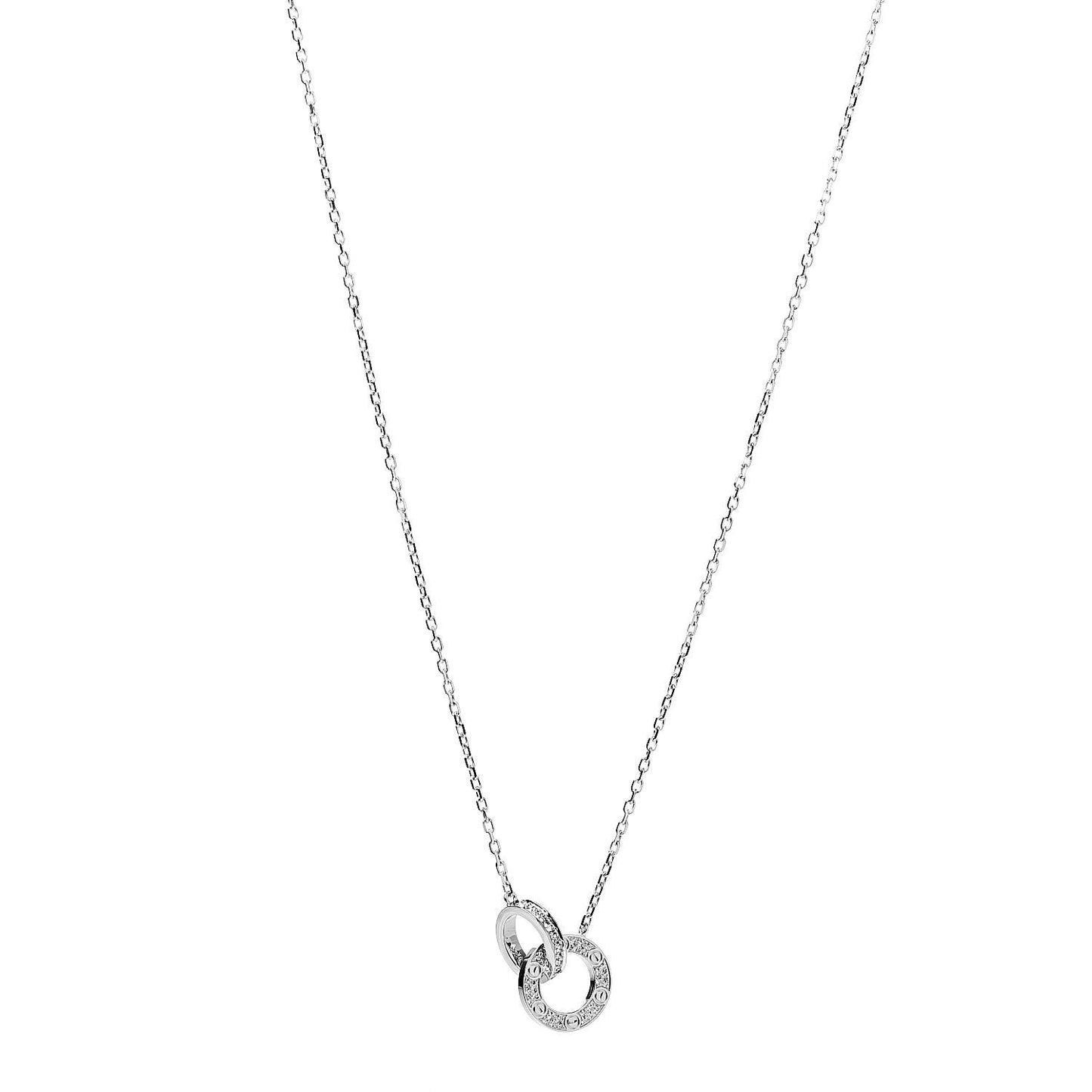 18K White Gold Diamond Interlocking LOVE Paved Necklace