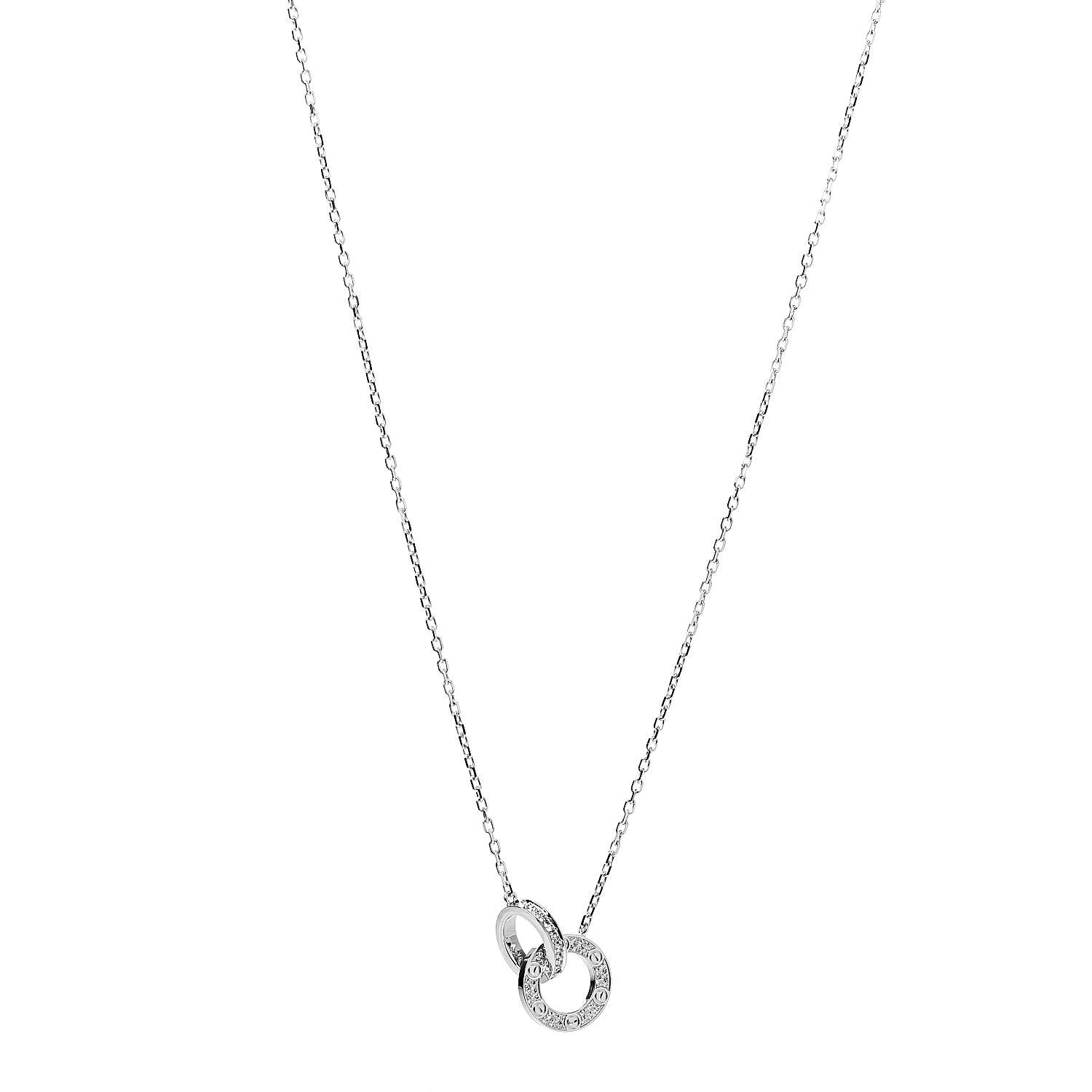 Cartier 18K White Gold Diamond Interlocking LOVE Paved Necklace 1 of 7