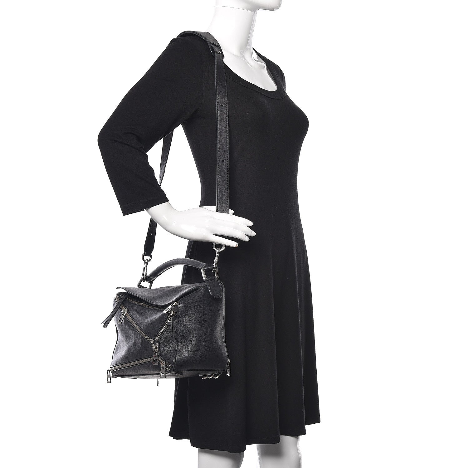 Loewe Calfskin Zipper Puzzle Bag Black 2 of 17
