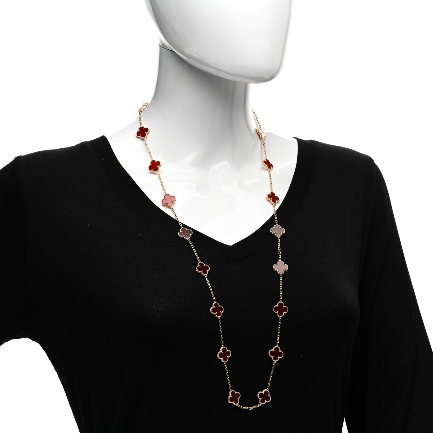 18K Yellow Gold Carnelian 20 Motifs Vintage Alhambra Necklace