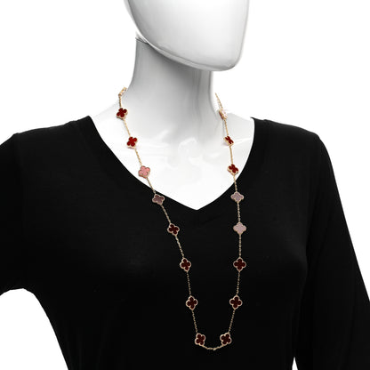 Van Cleef & Arpels 18K Yellow Gold Carnelian 20 Motifs Vintage Alhambra Necklace 2 of 5