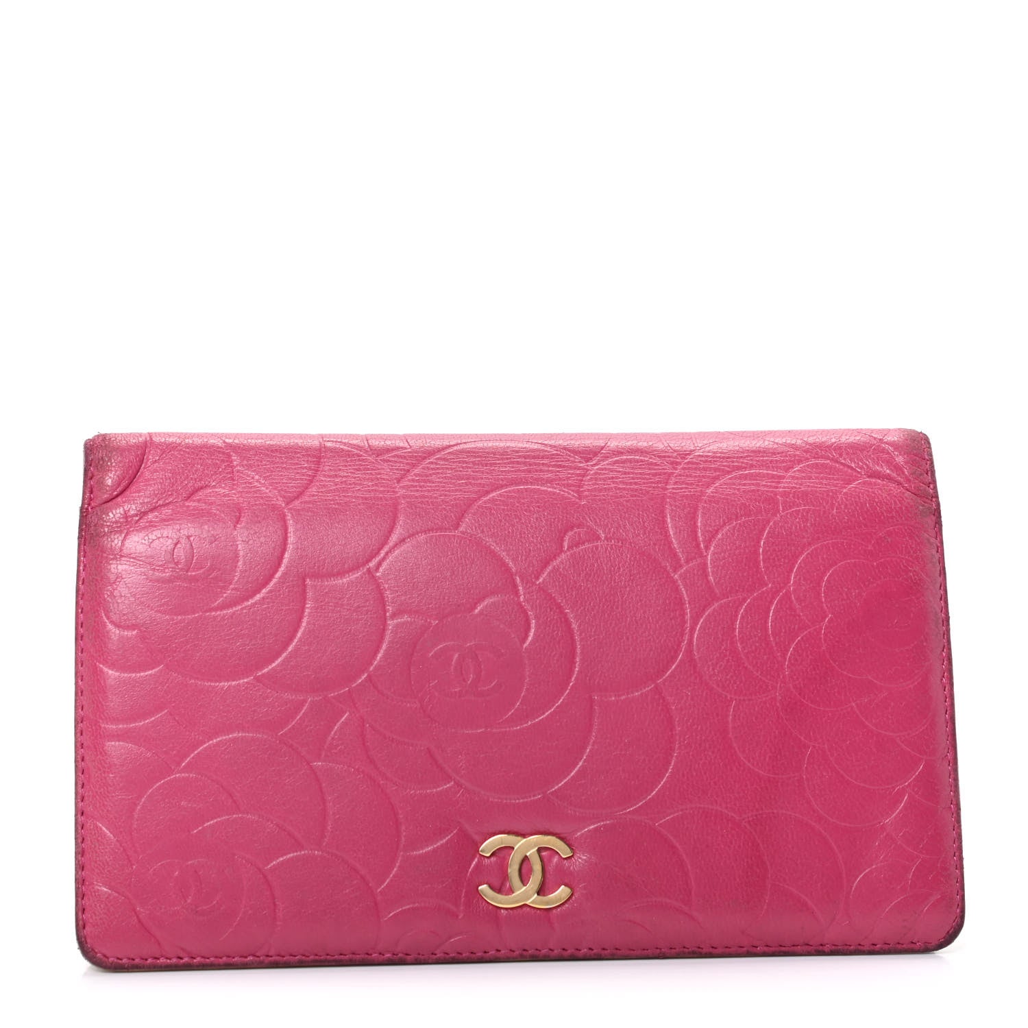 Chanel Lambskin Camellia Embossed Yen Wallet Fuchsia 1 of 6