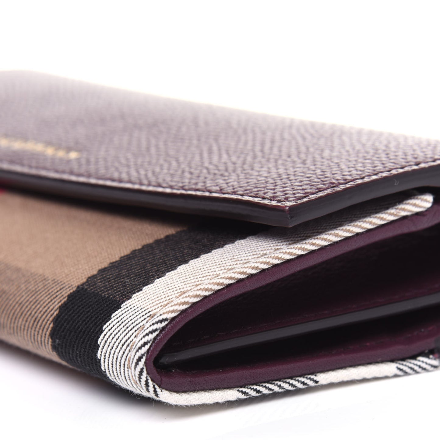 Grainy Calfskin House Check Continental Wallet Mahogany Red