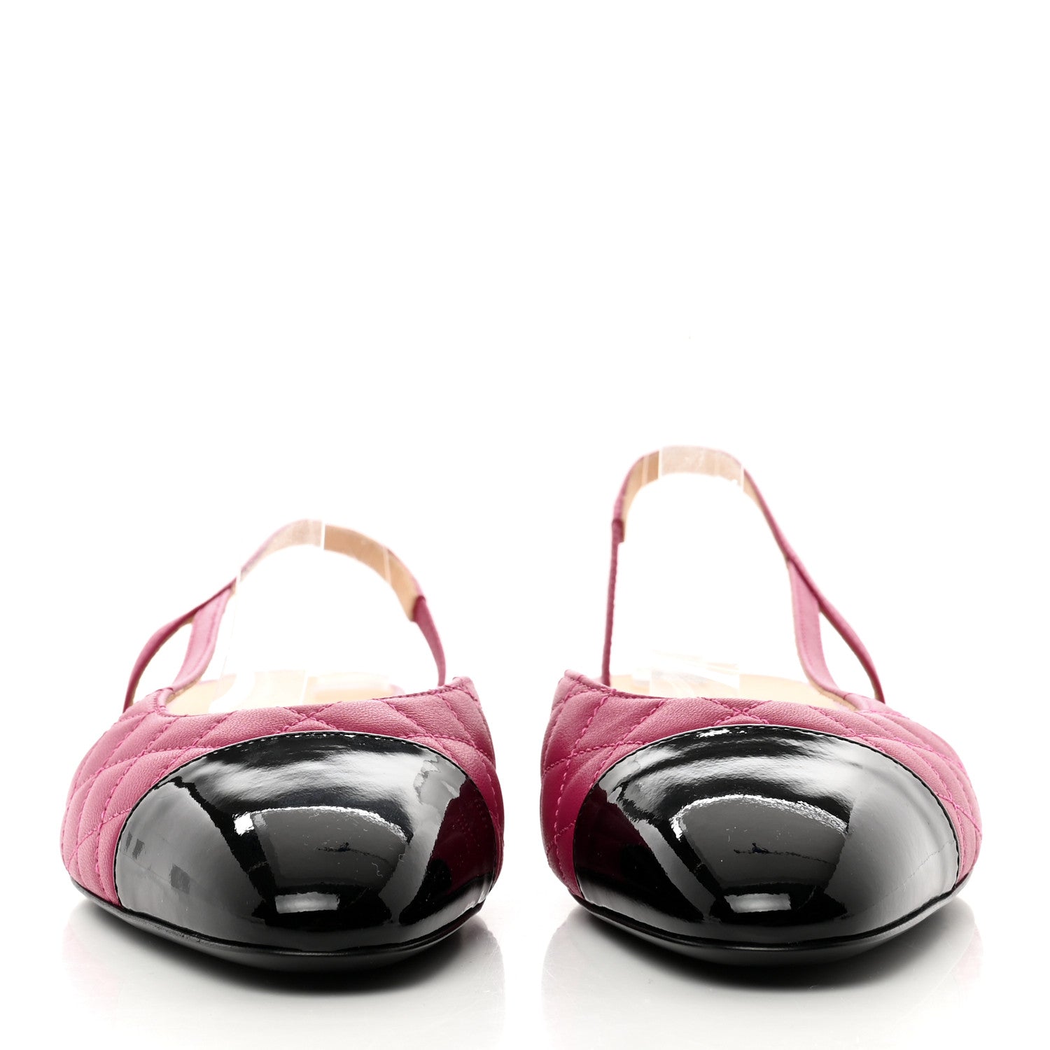 Chanel Lambskin Patent Cap Toe CC Slingback Flats 40 Pink Black 2 of 9