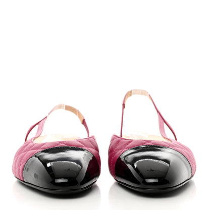 Chanel Lambskin Patent Cap Toe CC Slingback Flats 40 Pink Black 2 of 9
