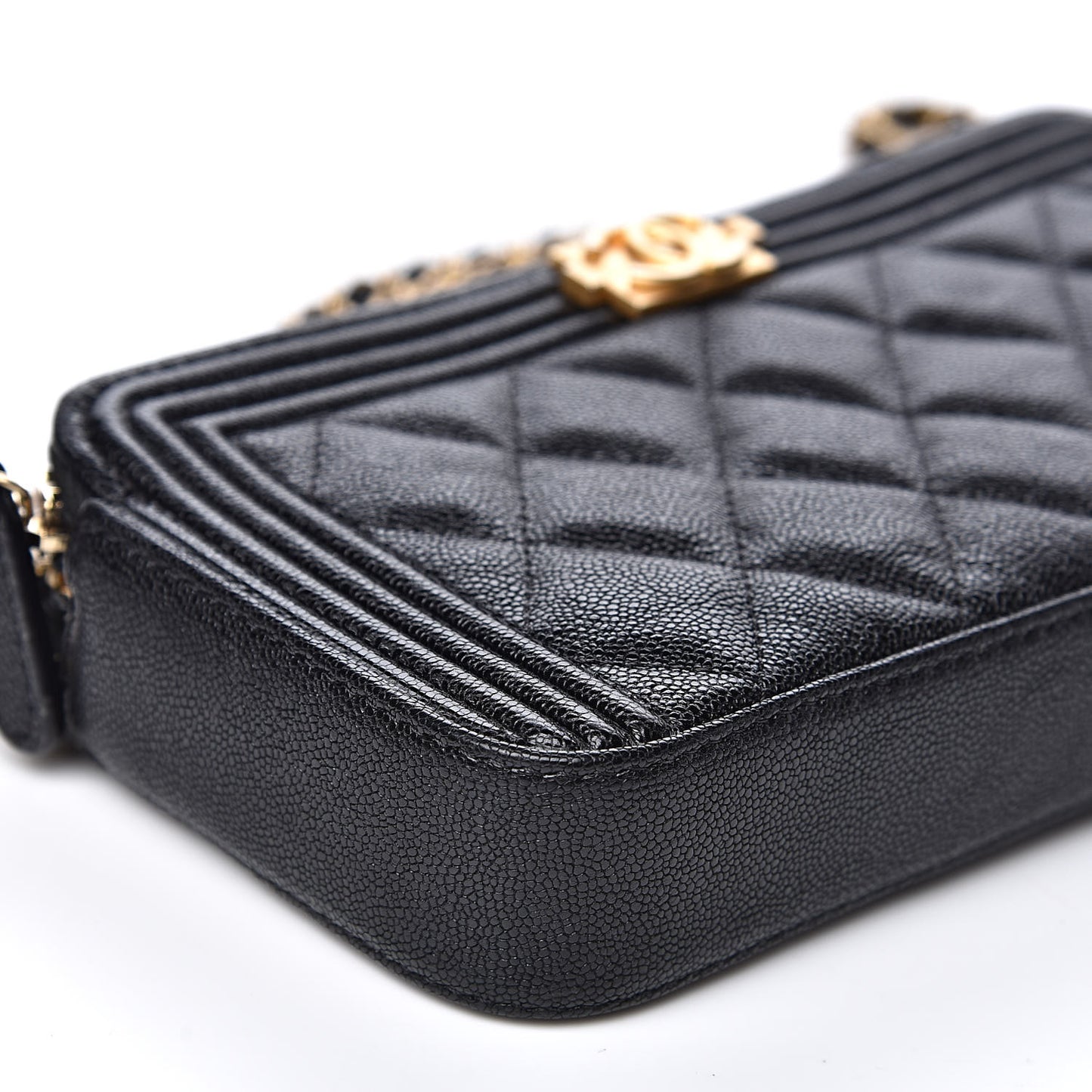 Caviar Quilted Small Boy Clutch With Chain Black