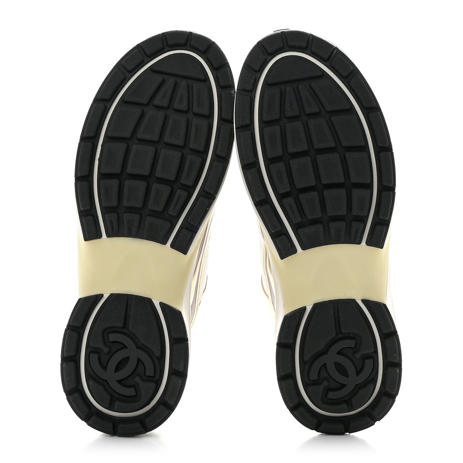 Chanel Fabric Laminated Calfskin Stretch CC Womens Sneakers 38 White Gold Silver 5 of 9