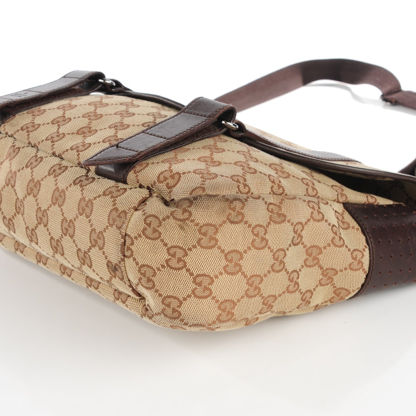 Monogram Medium Double Buckle Flap Messenger Bag Beige Dark Brown