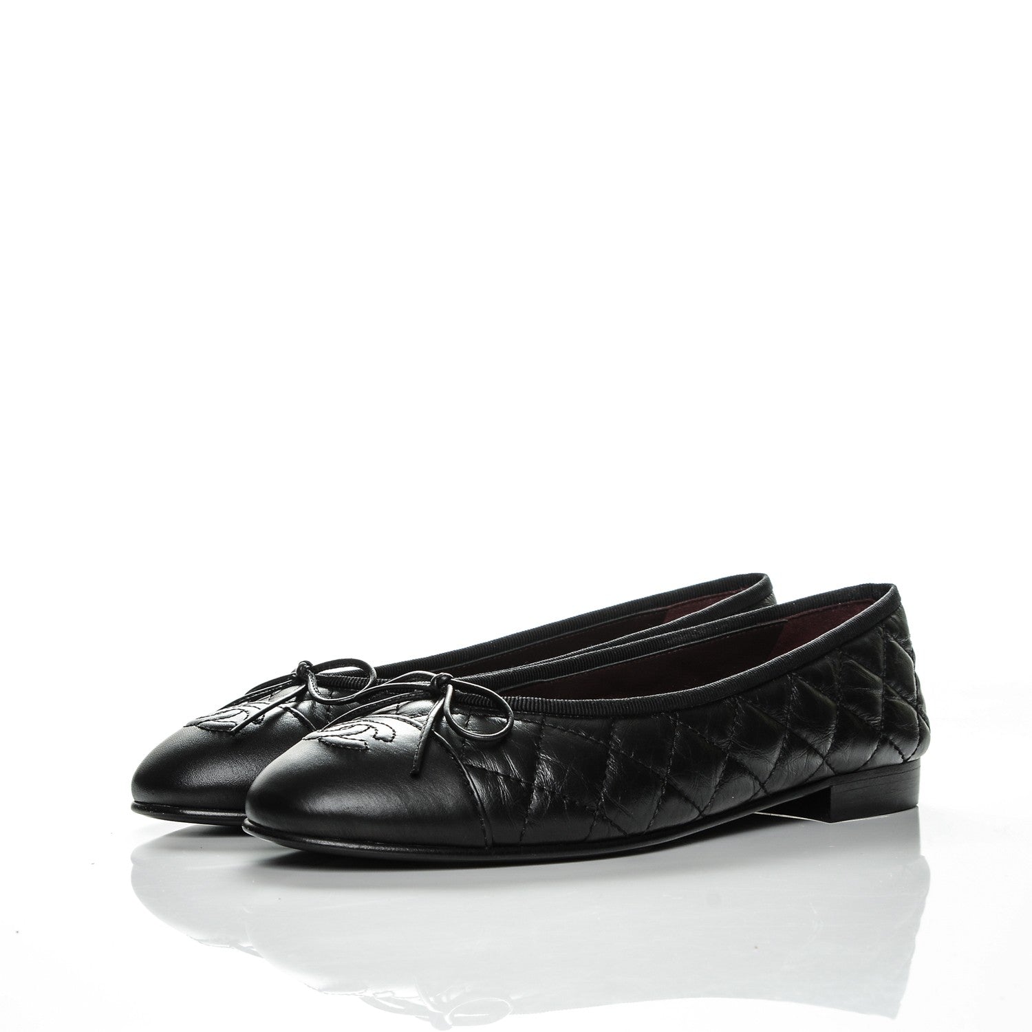 Chanel Aged Calfskin Quilted CC Cap Toe Ballerina Flats 37.5 Black 3 of 8