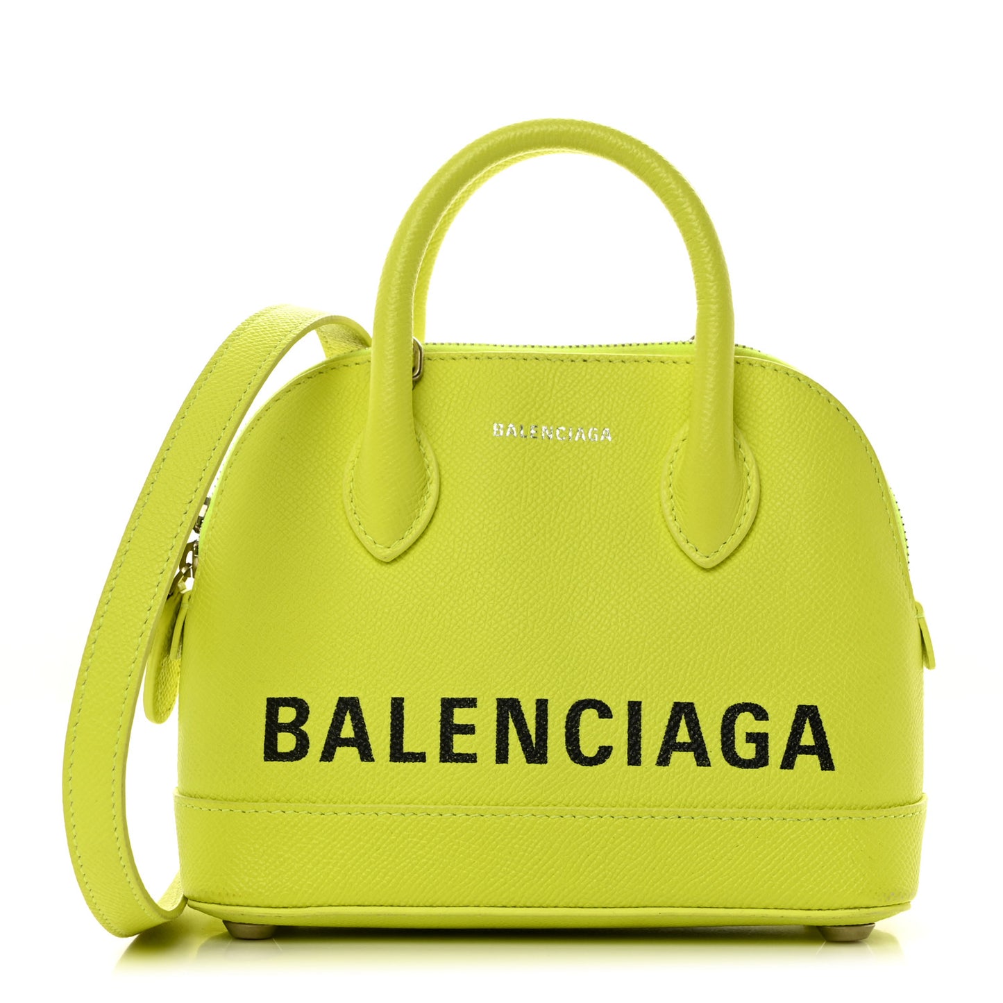 Signature Grained Calfskin Logo XXS Ville Top Handle Bag Acid Green Black