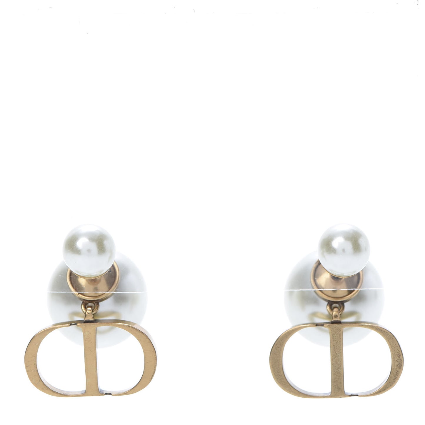 Pearl Logo Drop Earrings Gold