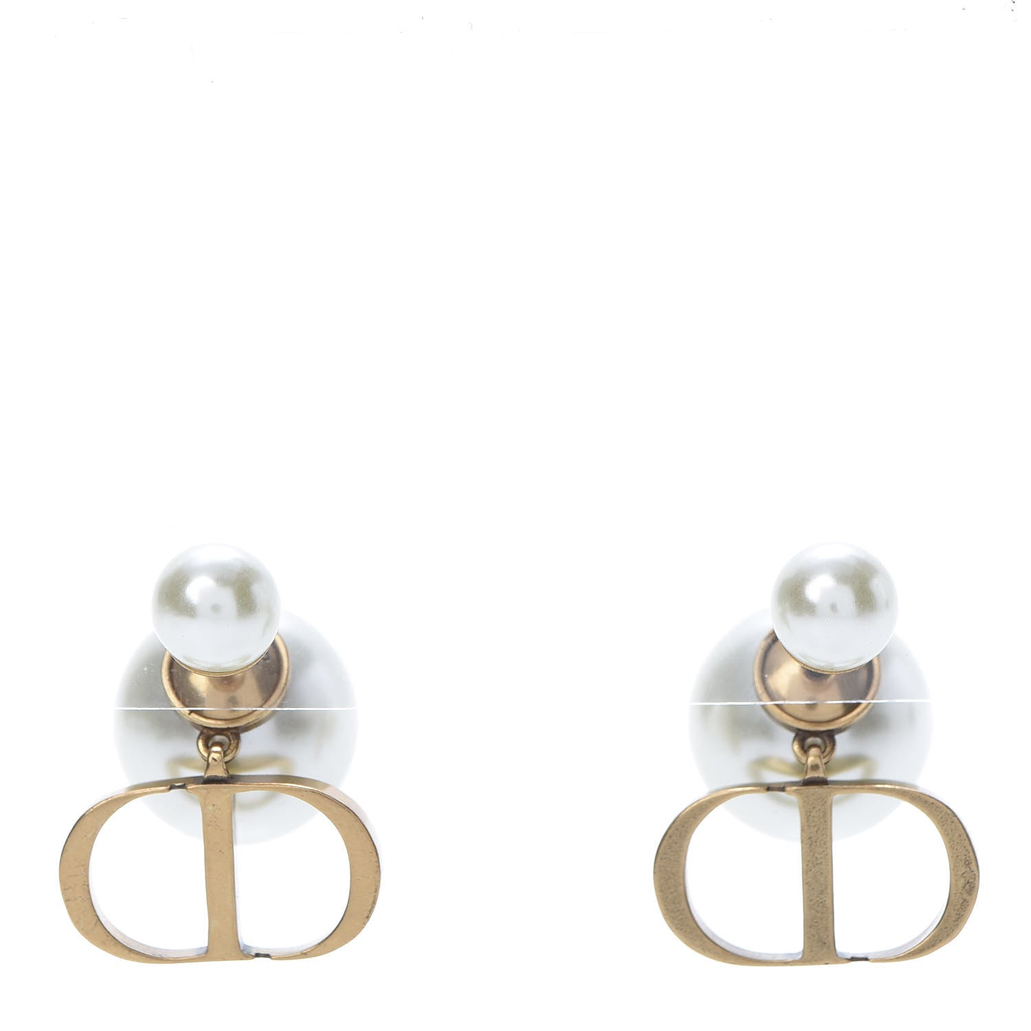 Christian Dior Pearl Logo Drop Earrings Gold 1 of 4
