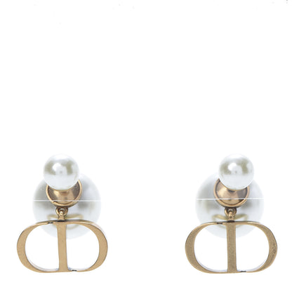 Christian Dior Pearl Logo Drop Earrings Gold 1 of 4
