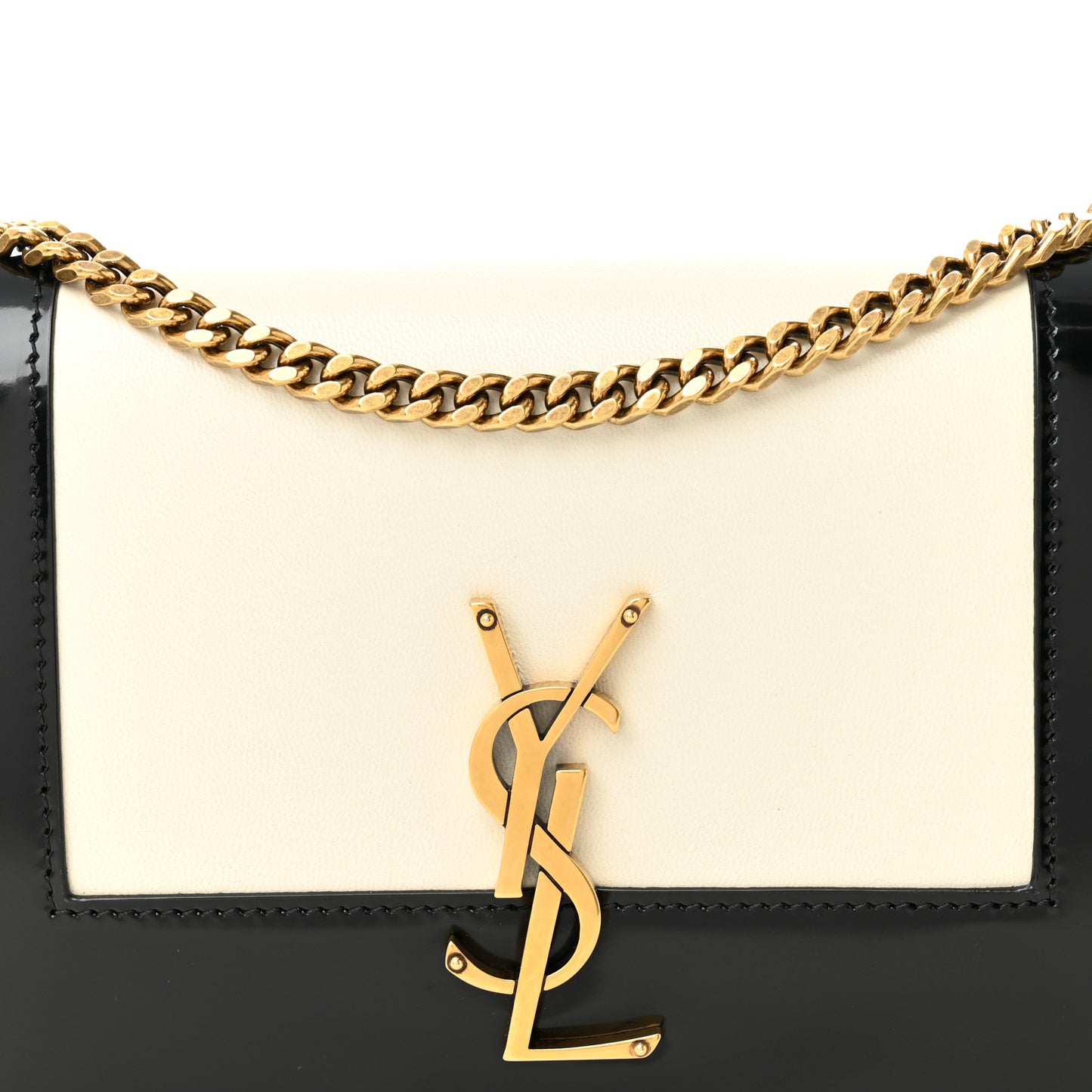 Nappa Patent Calfskin Two-Toned Small Monogram Kate Satchel Alabastro Black