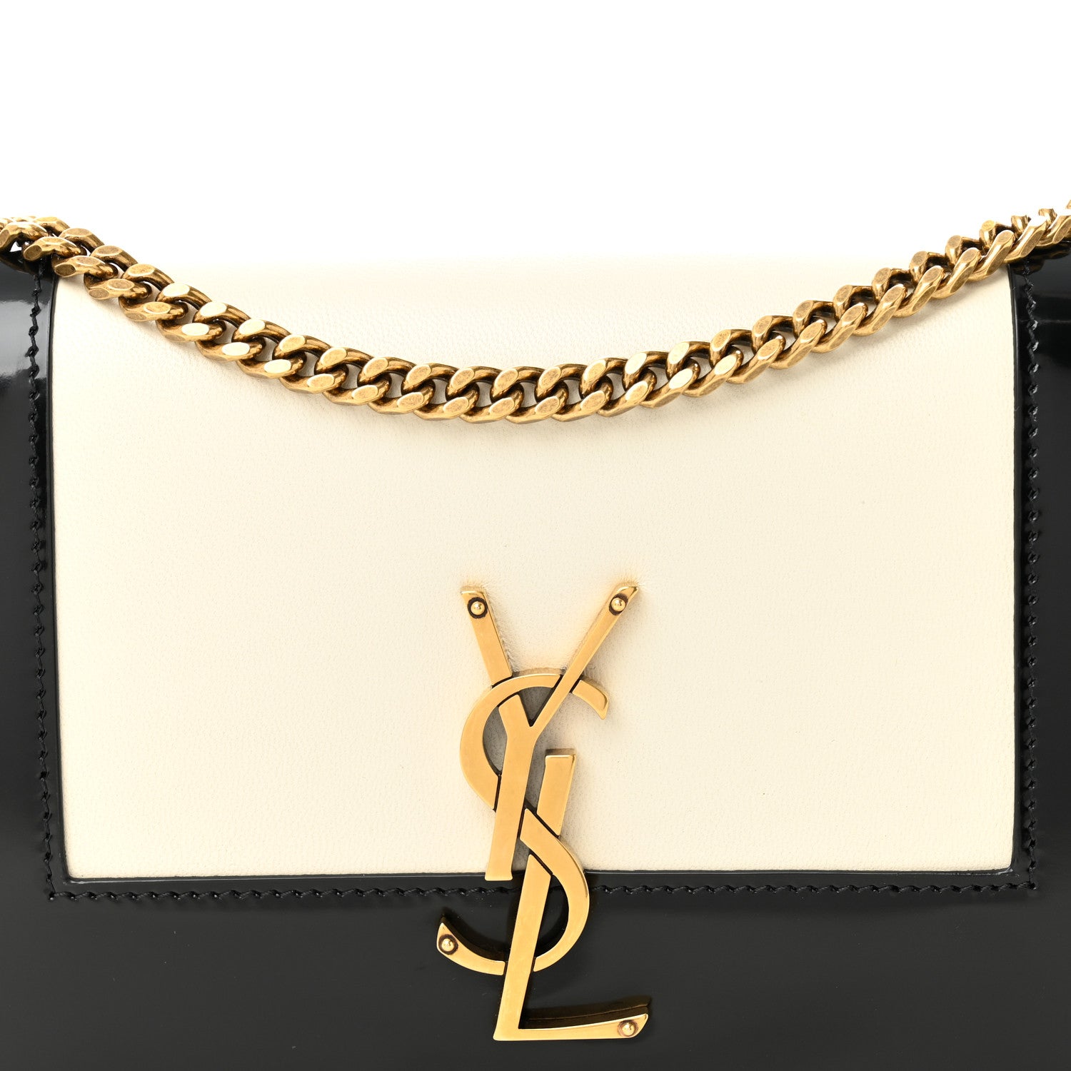 Saint Laurent Nappa Patent Calfskin Two-Toned Small Monogram Kate Satchel Alabastro Black 8 of 10