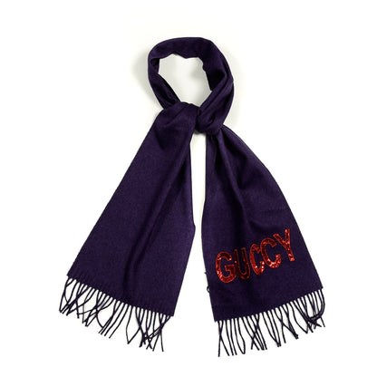 Gucci Silk Cashmere Sequins Guccy Scarf Purple 1 of 4