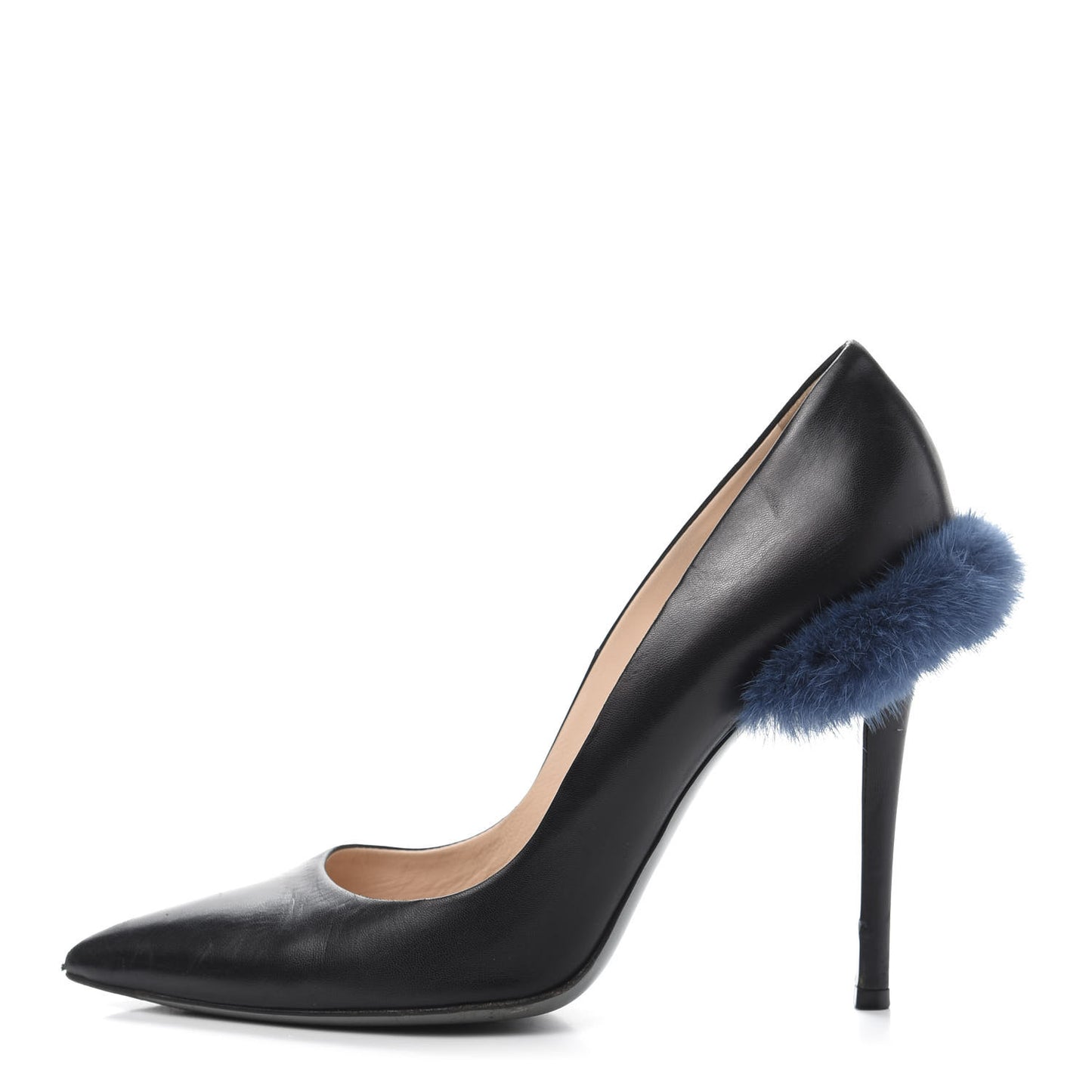 Calfskin Mink Fur Decollete Pumps 39.5 Black