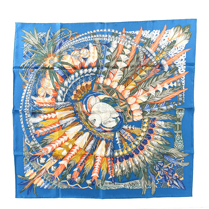 Hermes Silk Danse Pacifique Scarf 90 Bleu Canard Orange Kaki 1 of 4