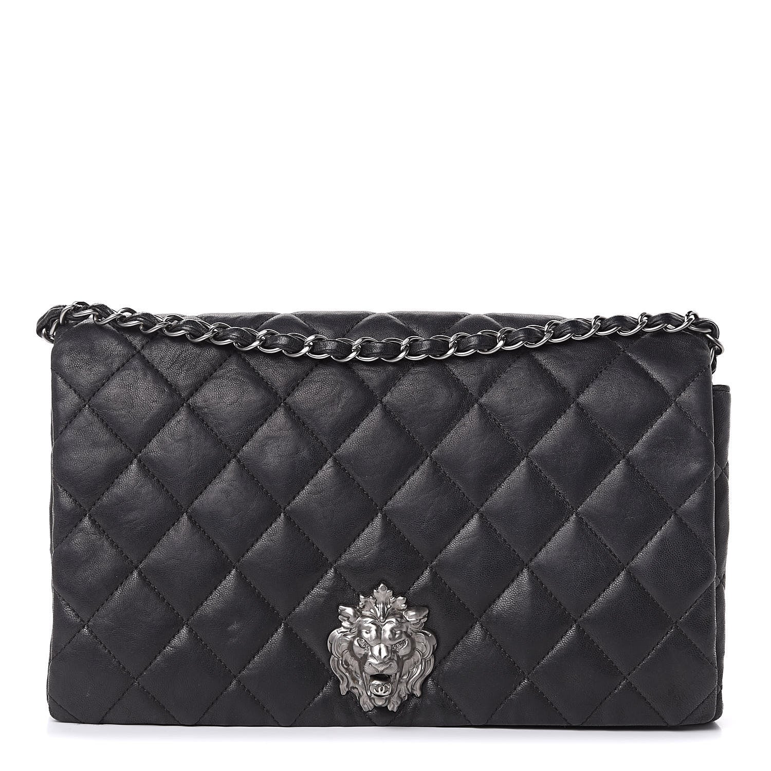 Chanel Lambskin Quilted Medium Leo Lion Flap Clutch Black 1 of 13