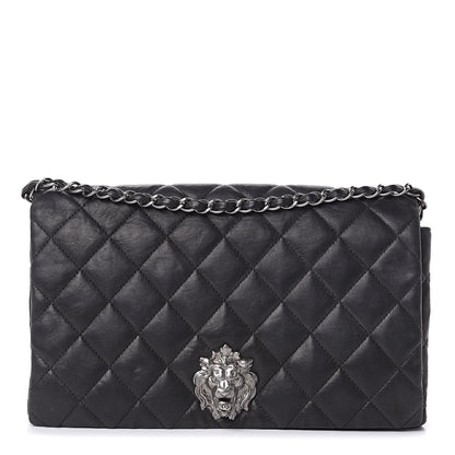 Chanel Lambskin Quilted Medium Leo Lion Flap Clutch Black 1 of 13
