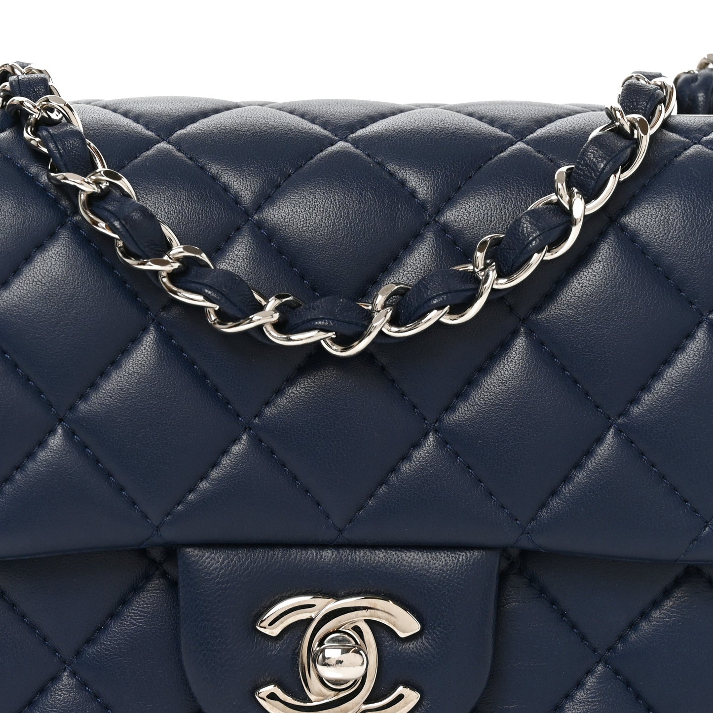 Lambskin Quilted Mini Square Flap Navy