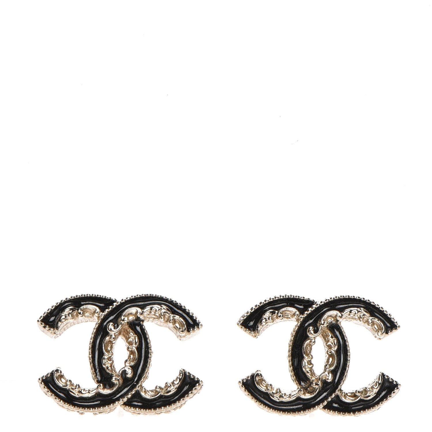 Chanel Enamel CC Baroque Earrings Black Gold 1 of 5