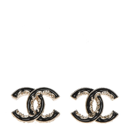Chanel Enamel CC Baroque Earrings Black Gold 1 of 5