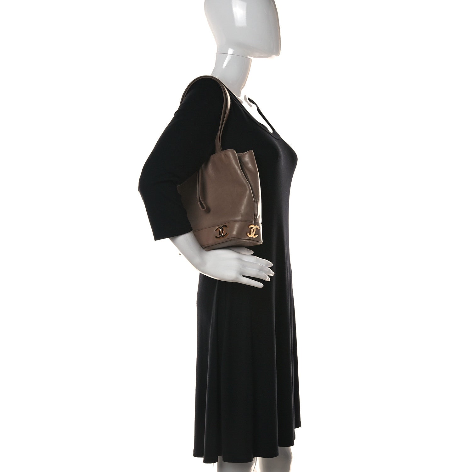 Chanel Lambskin CC Drawstring Shoulder Bag Dark Beige 2 of 17