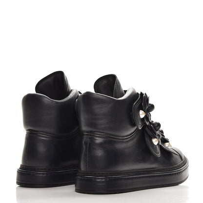 Chanel Calfskin Camellia High Top Sneakers 37.5 Navy 4 of 7