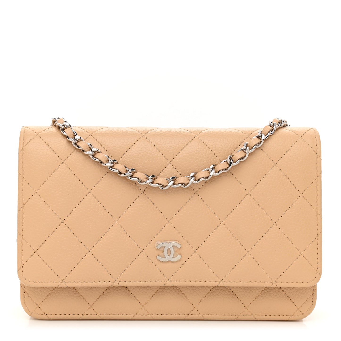 Caviar Quilted Wallet On Chain WOC Beige