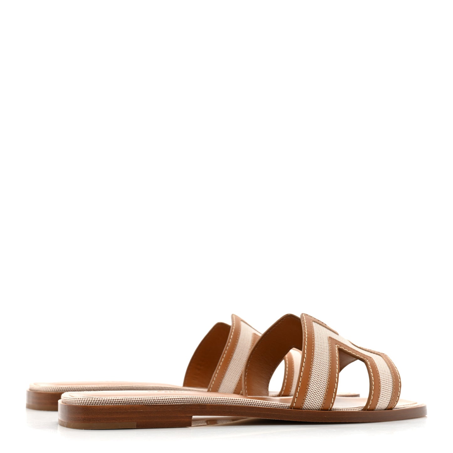 Calfskin Canvas Oran Sandals 39 Noisette Beige Dore
