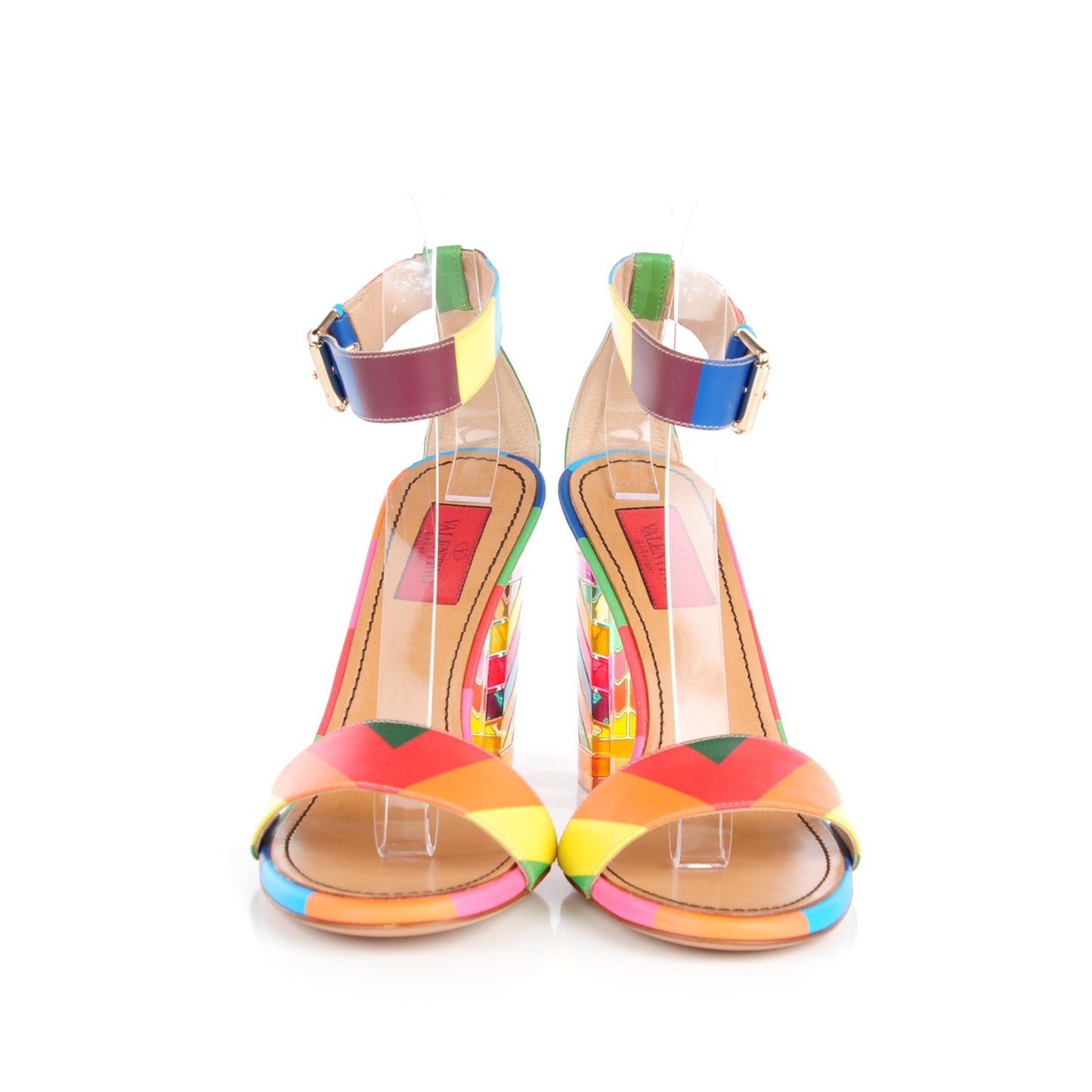 Calfskin Plexiglass 1973 Ankle Strap High Heel Sandals 37.5 Multicolor