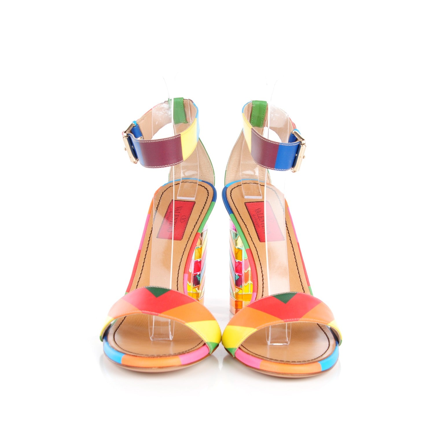 Valentino Garavani Calfskin Plexiglass 1973 Ankle Strap High Heel Sandals 37.5 Multicolor 2 of 7