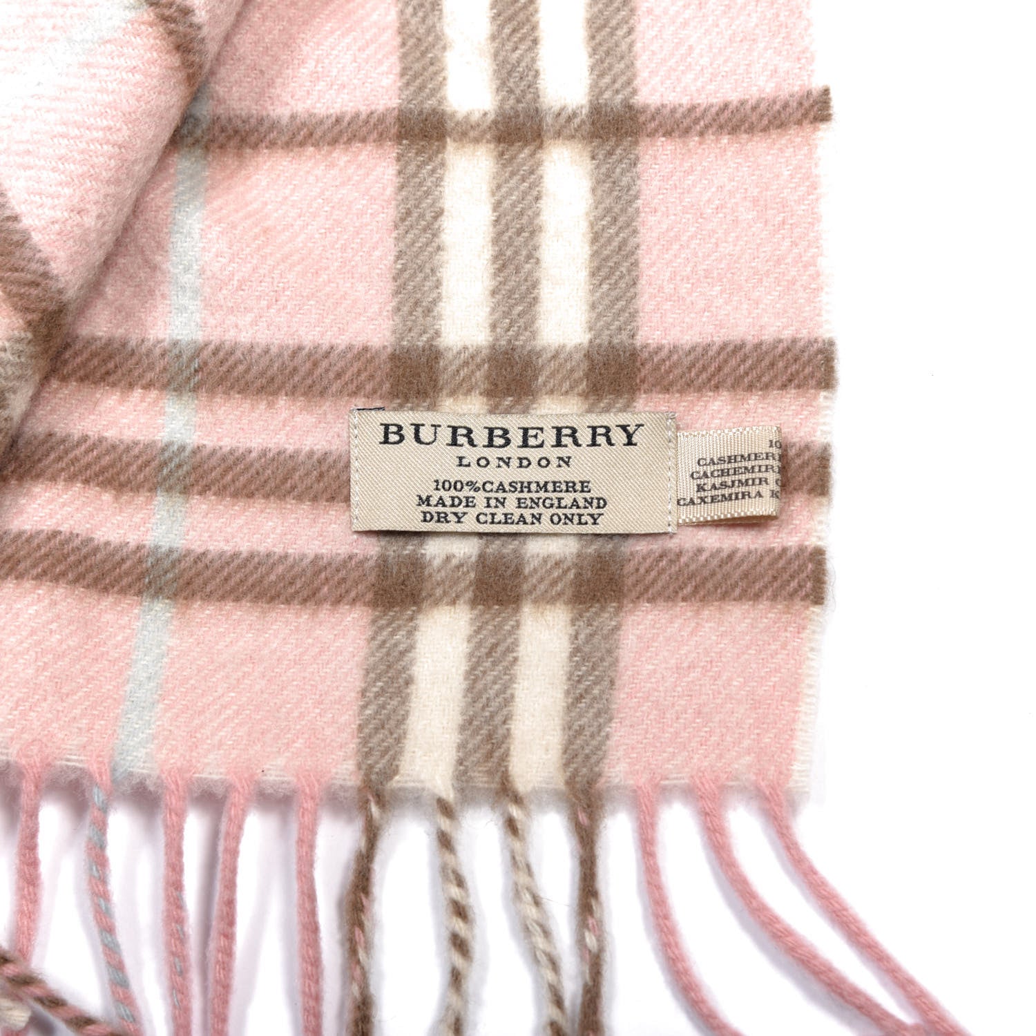 Burberry Cashmere Check Fringe Scarf Pink 2 of 3