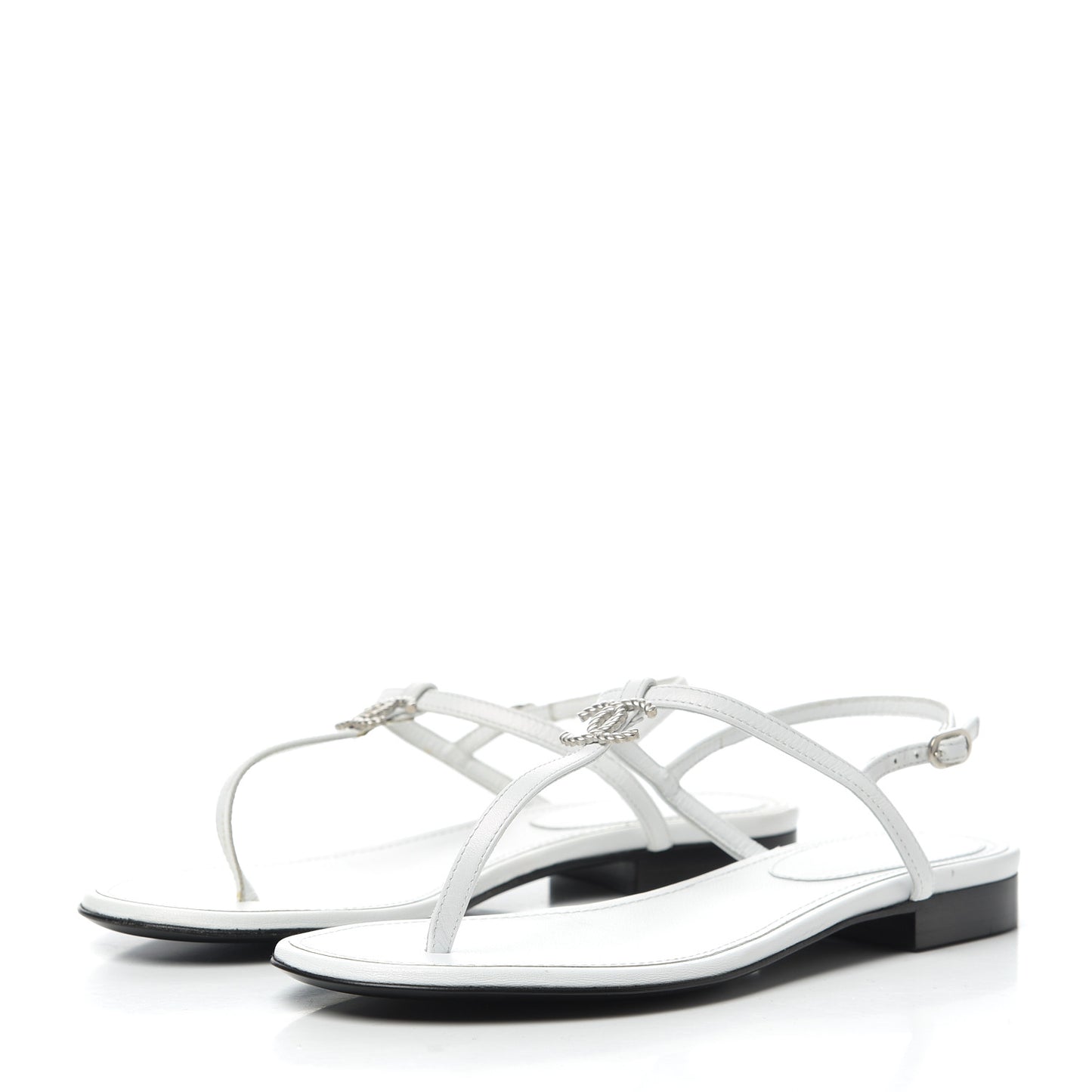 Lambskin CC Thong Sandals 36 White