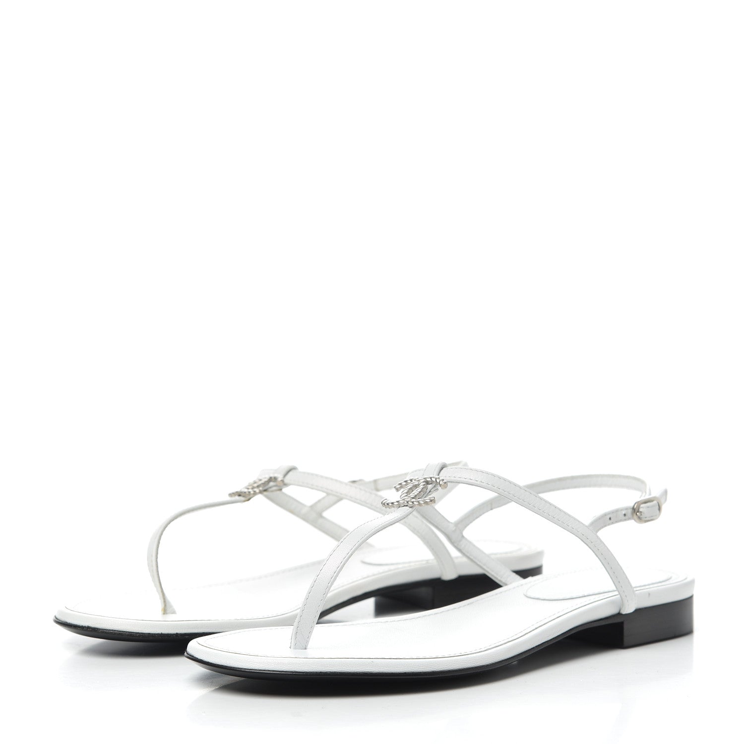 Chanel Lambskin CC Thong Sandals 36 White 3 of 8