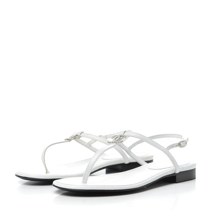 Chanel Lambskin CC Thong Sandals 36 White 3 of 8